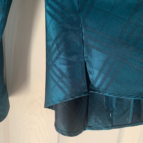 Coldwater Creek Teal Blue Geometric Design  Long Sleeve Blouse Zip Top Size XL - Picture 5 of 8